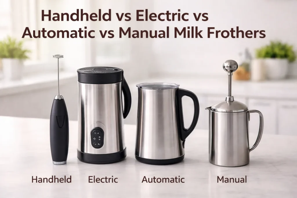 comparison of handheld, electric, automatic, and manual milk frother types